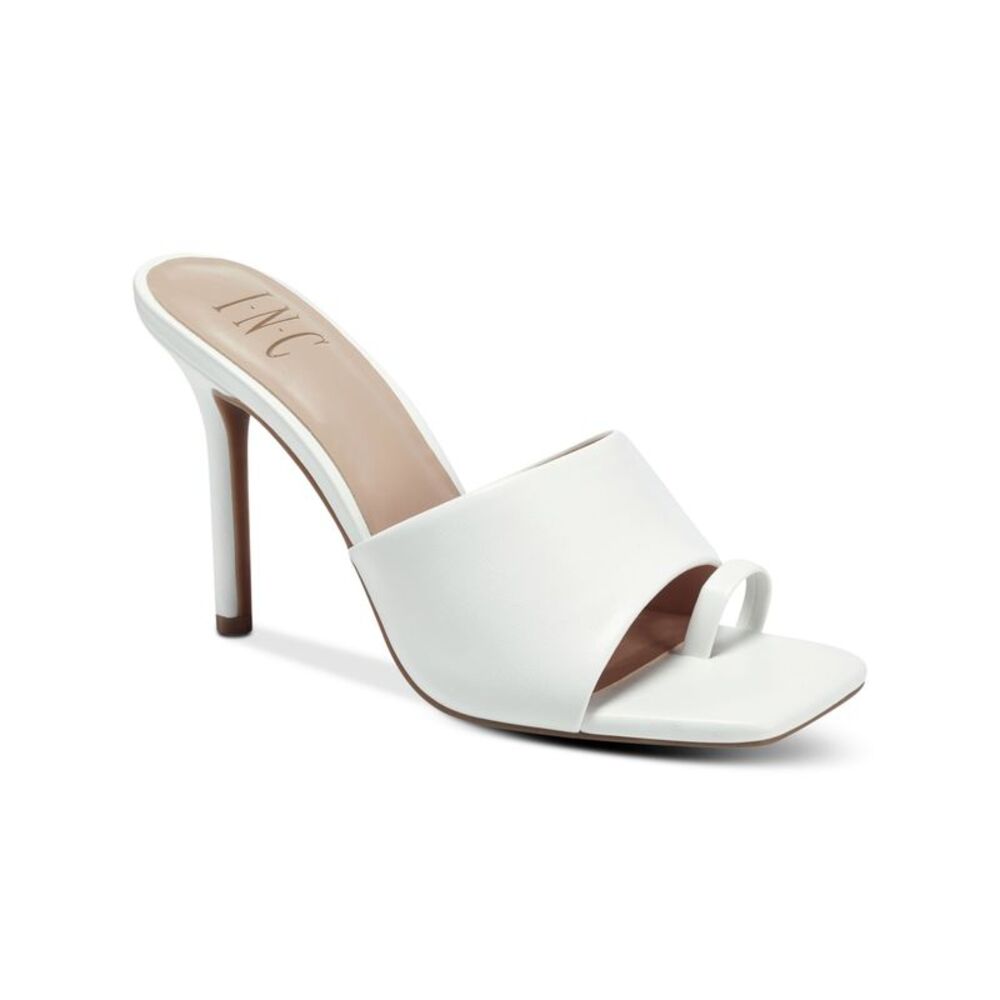 INC Womens White Friskee Square Toe Stiletto Slip On Dress Heeled Sandal 10 M